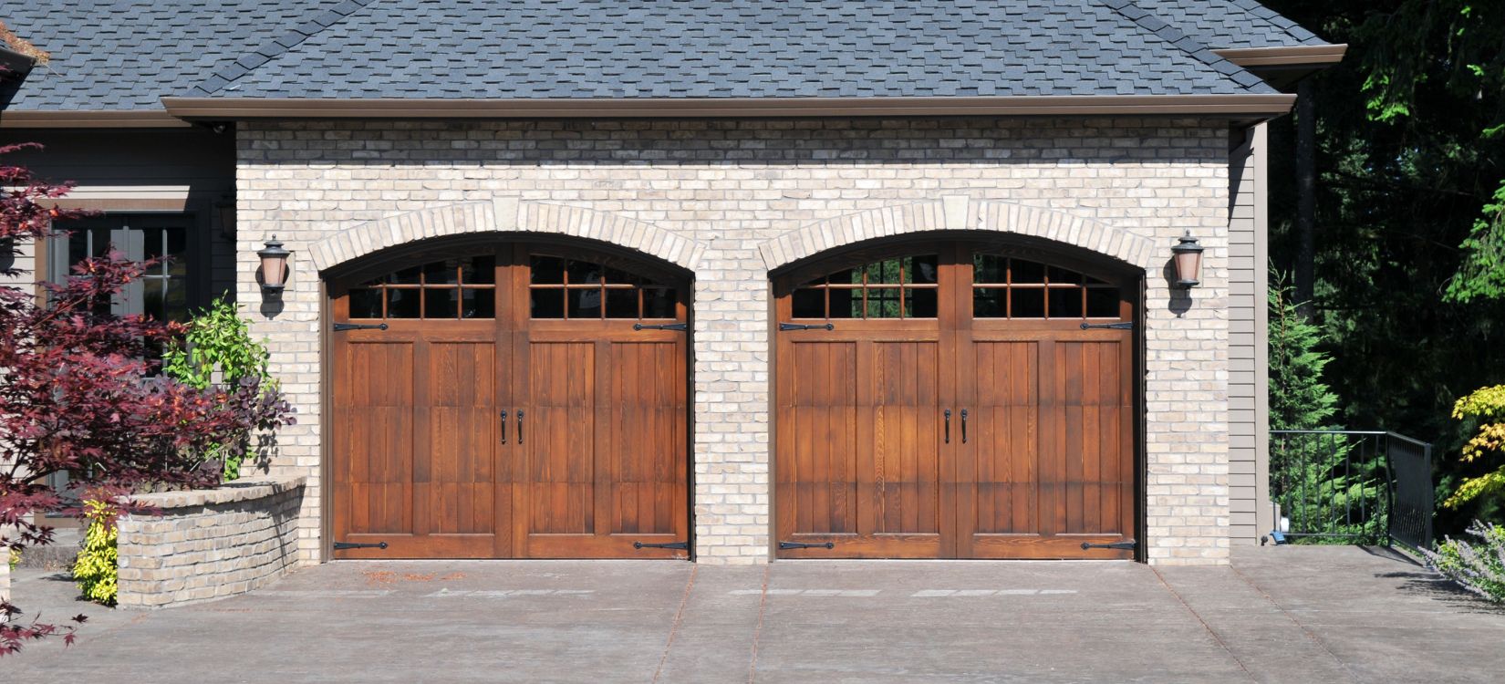 Faux wood carriage style garage doors