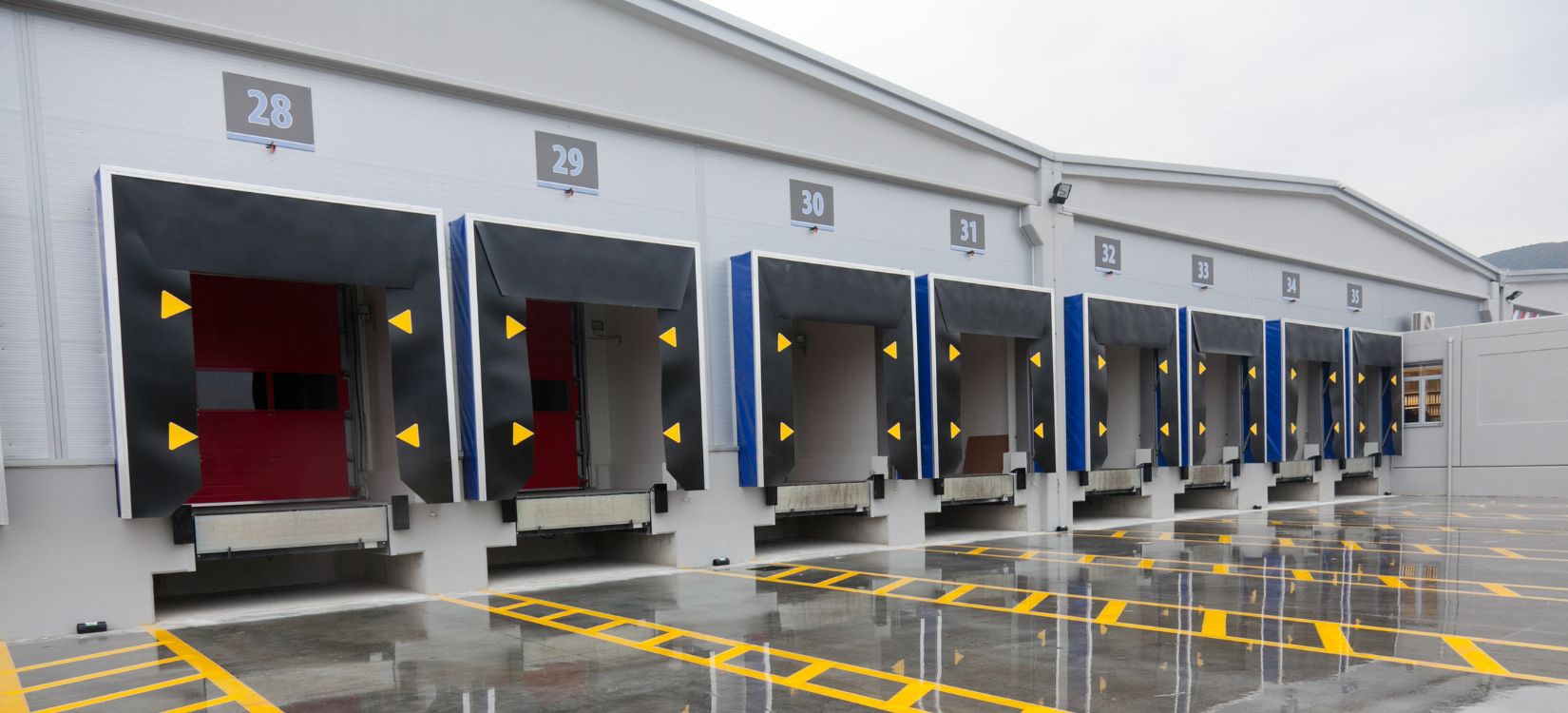 Loading docks in the rain