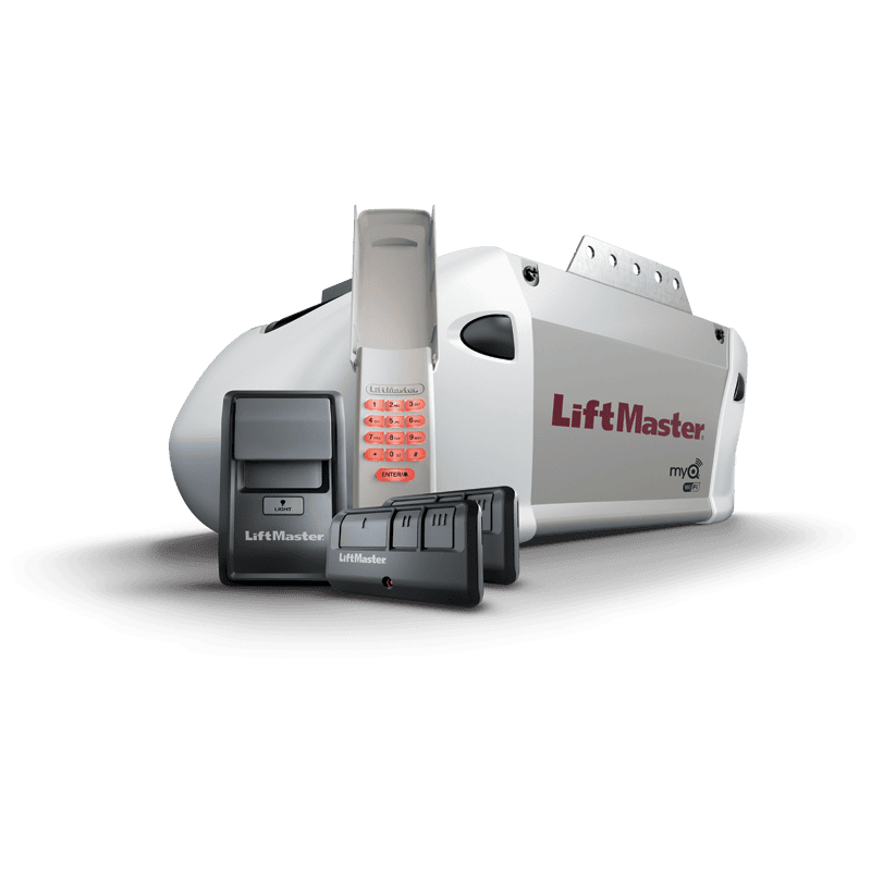 LiftMaster 8365W garage door opener family with accessories
