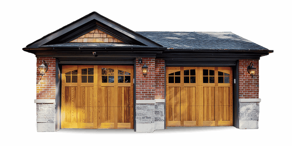 House cutout featuring a carriage garage door